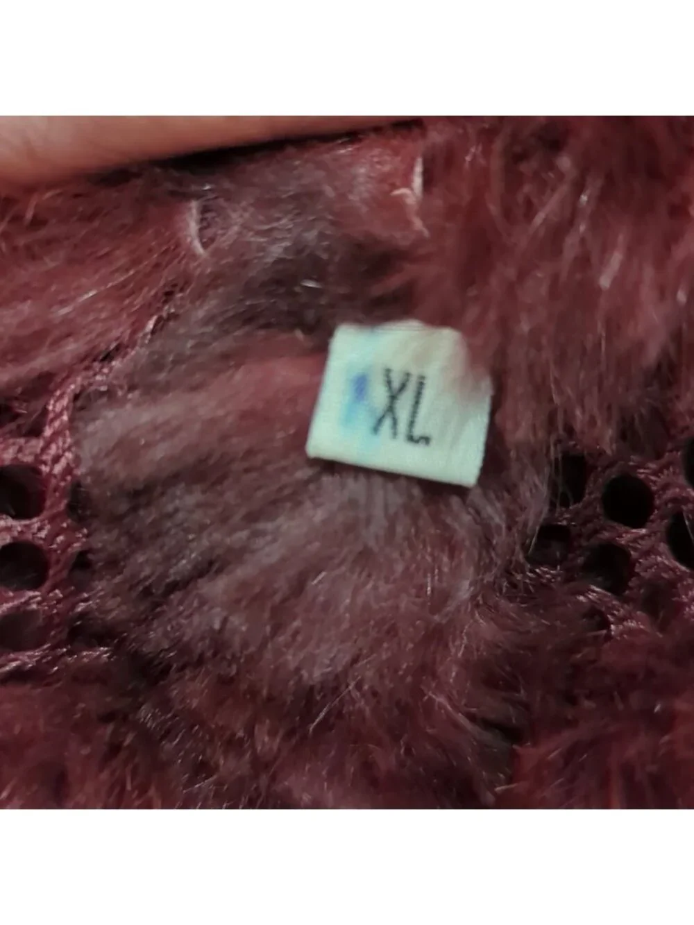 Burgundy/Wine color rabbit Fur vest with mesh